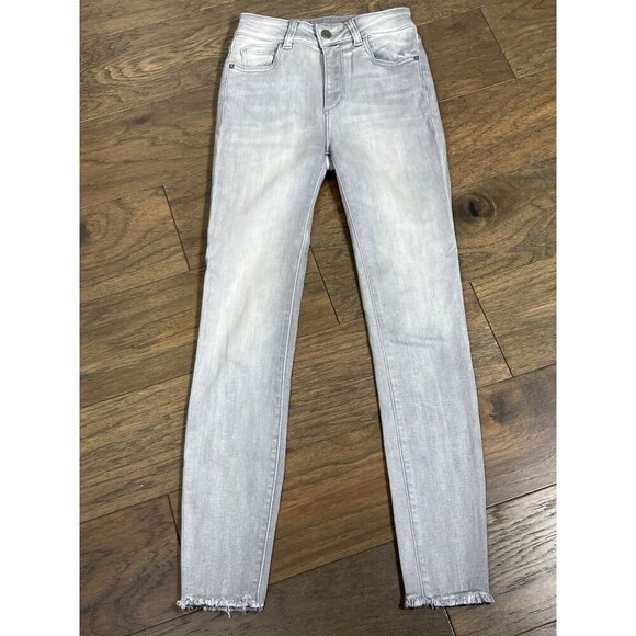 DL1961 Florence Cropped Mid-Rise Instasculpt Skinny Jeans Raw Hem Gray Sz 24 EUC - Picture 1 of 8